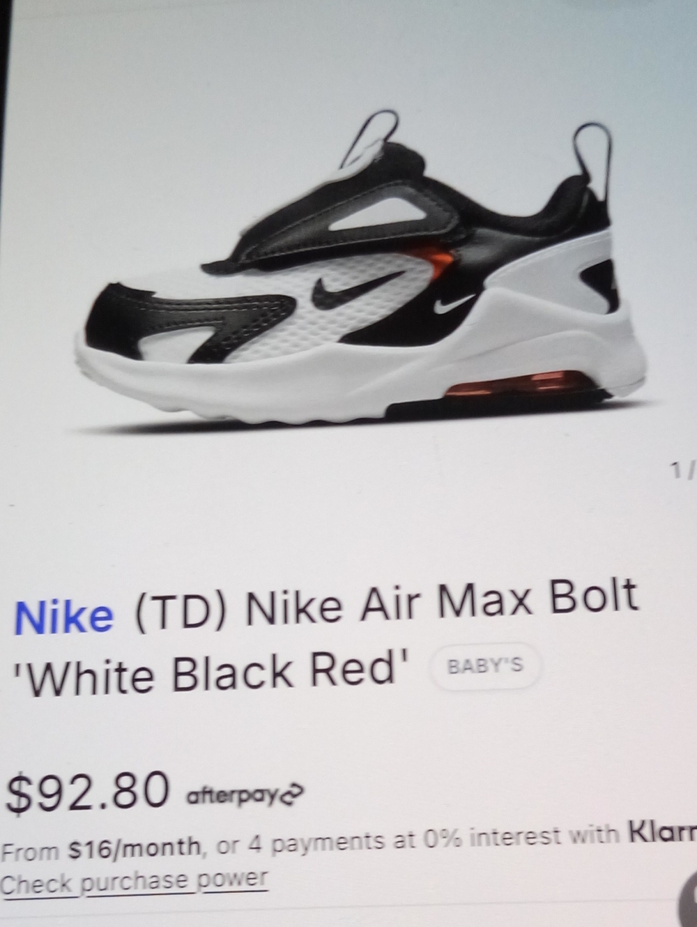 Nike Kids Air Max Bolt Slip-On Sneakers - White Black Red 8c Item 81